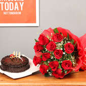 Roses N Cake Combo - Bunch of 12 Red Roses and Chocolate Cake